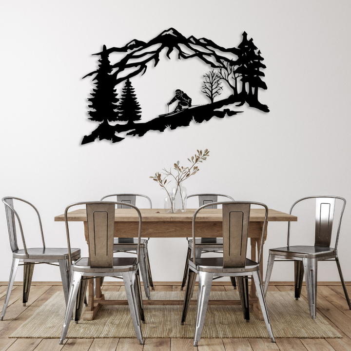 Mountain Skier Metal Wall Art for Ski Lodge Decor