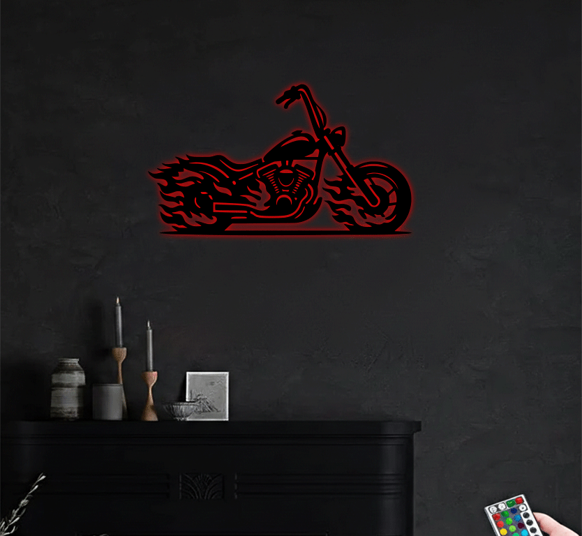 Flaming Bike Metal Wall Art, view 11 by MetalPlex