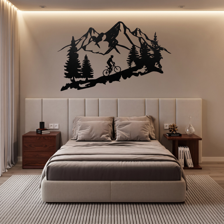 Standing Mountain Biker Metal Wall Art – MTB Cycling Outdoor Sports Decor
