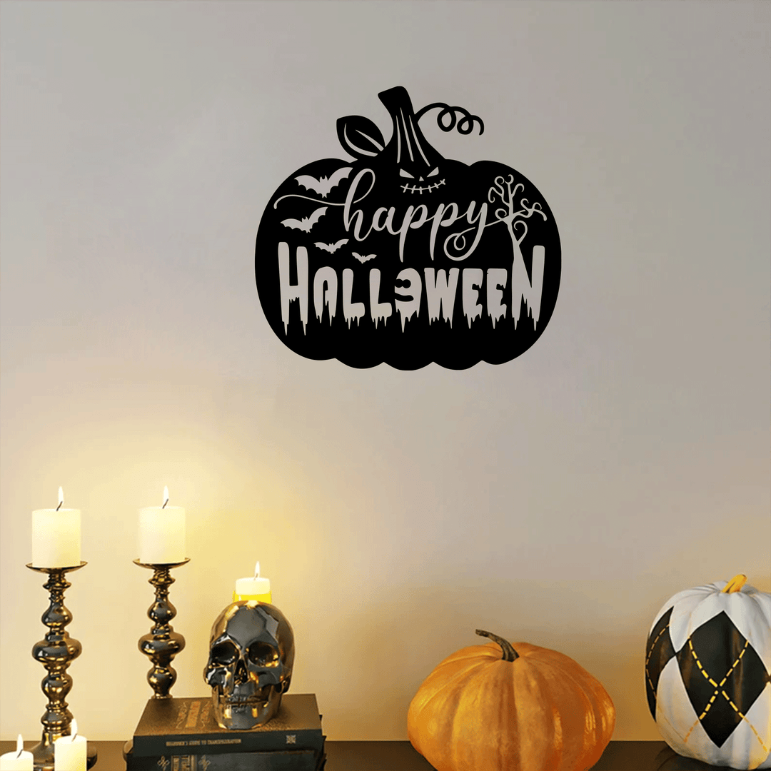 Happy Halloween Pumpkin Metal Wall Art by MetalPlex