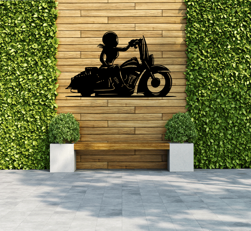 Female Biker Metal Wall Art