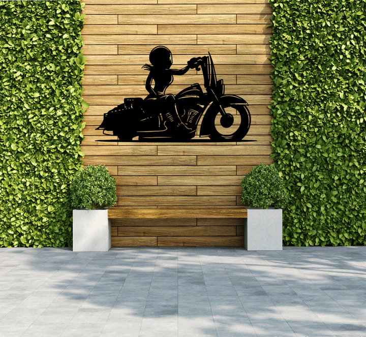 Female Biker Metal Wall Art