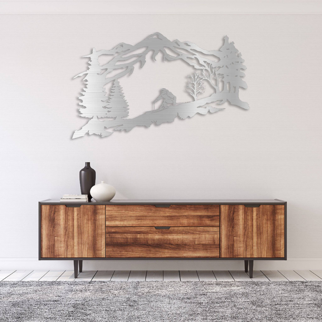 Mountain Skier Metal Wall Art for Ski Lodge Decor