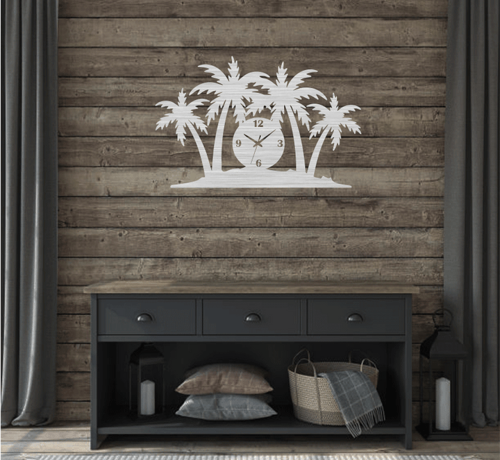 Palm Trees Metal Wall Art with Clock, view 5 by MetalPlex