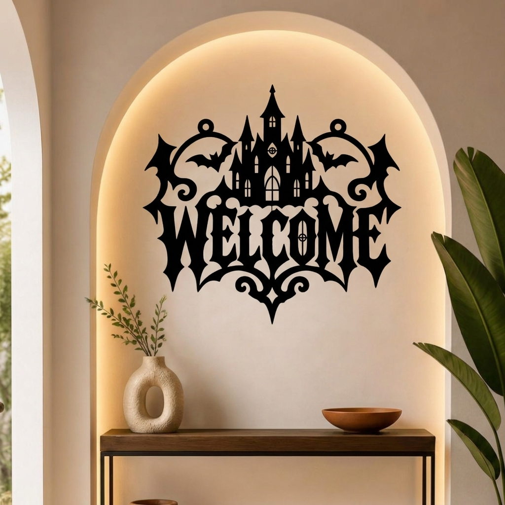 Halloween Castle Welcome Metal Wall Art