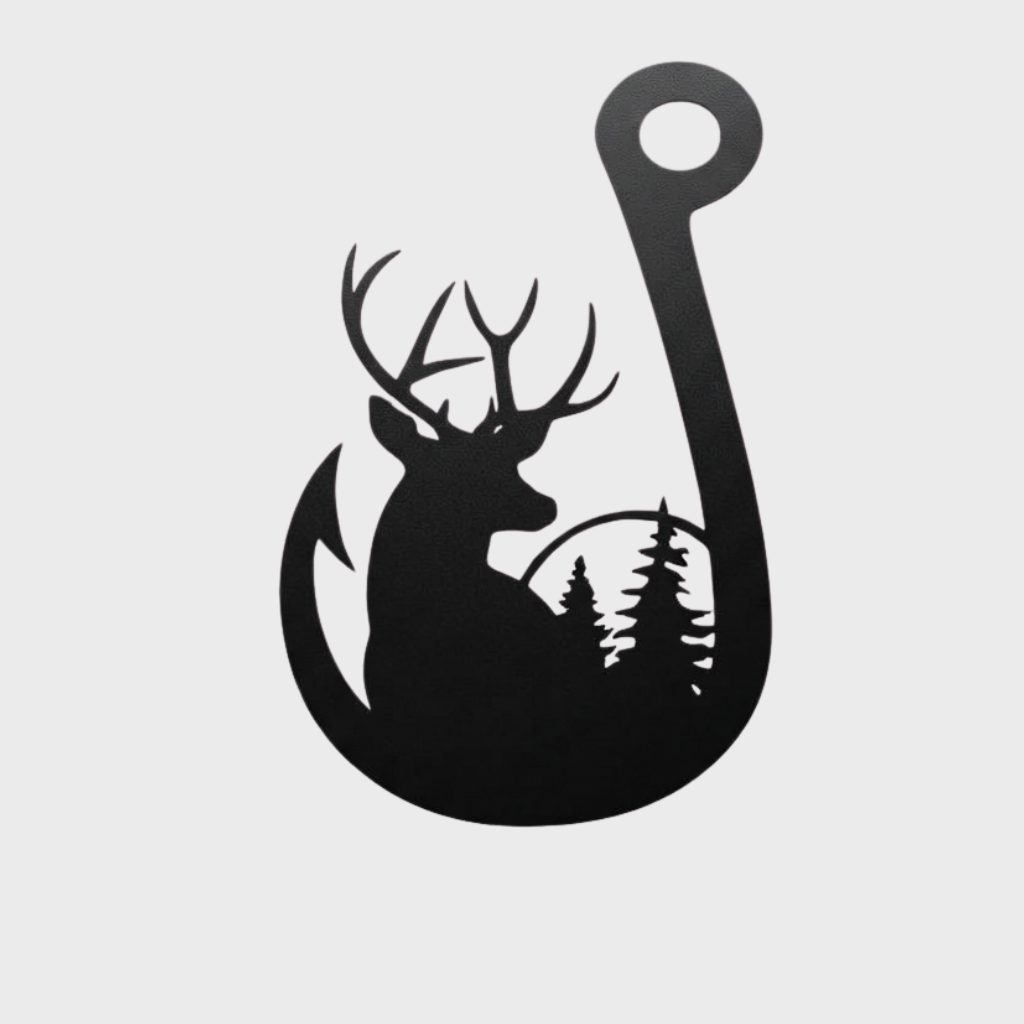 Deer Fishing Hook Metal Wall Art – Hunting Fishing Rustic Cabin Decor