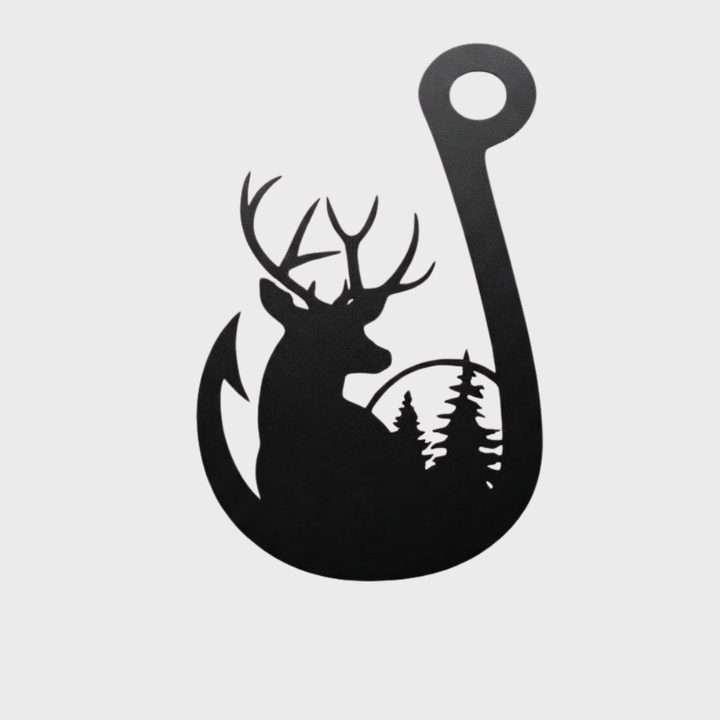 Deer Fishing Hook Metal Wall Art – Hunting Fishing Rustic Cabin Decor