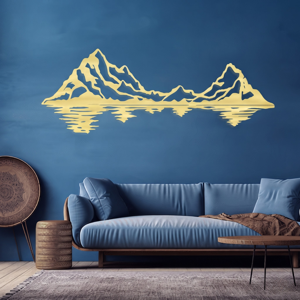 Mountain Range Reflection Metal Wall Art – Lake View Landscape Home Decor