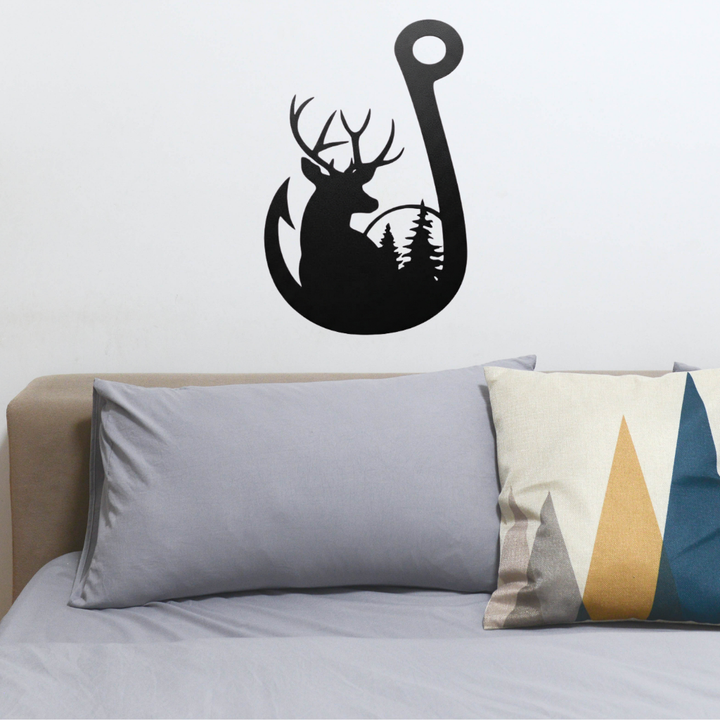 Deer Fishing Hook Metal Wall Art – Hunting Fishing Rustic Cabin Decor