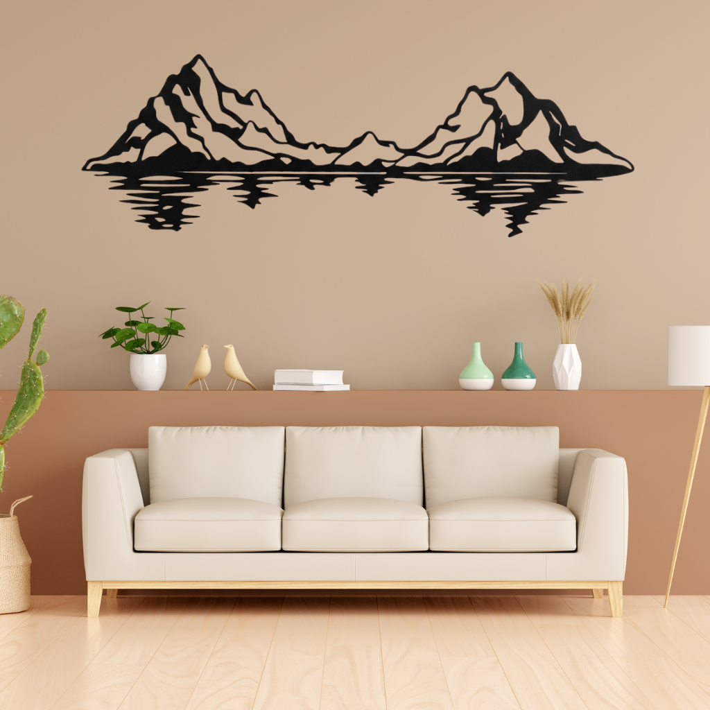 Mountain Range Reflection Metal Wall Art – Lake View Landscape Home Decor