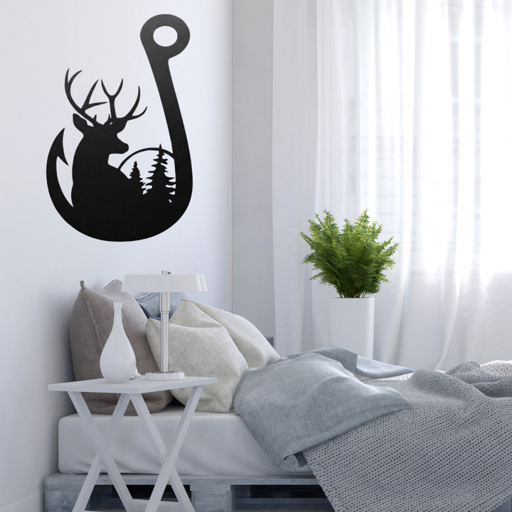 Deer Fishing Hook Metal Wall Art – Hunting Fishing Rustic Cabin Decor