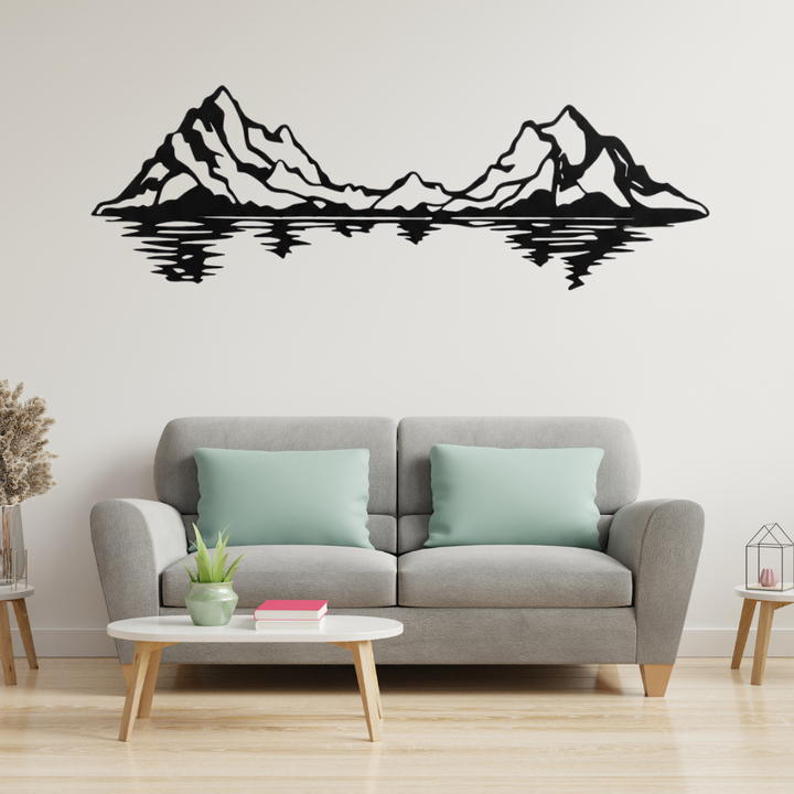 Mountain Range Reflection Metal Wall Art – Lake View Landscape Home Decor