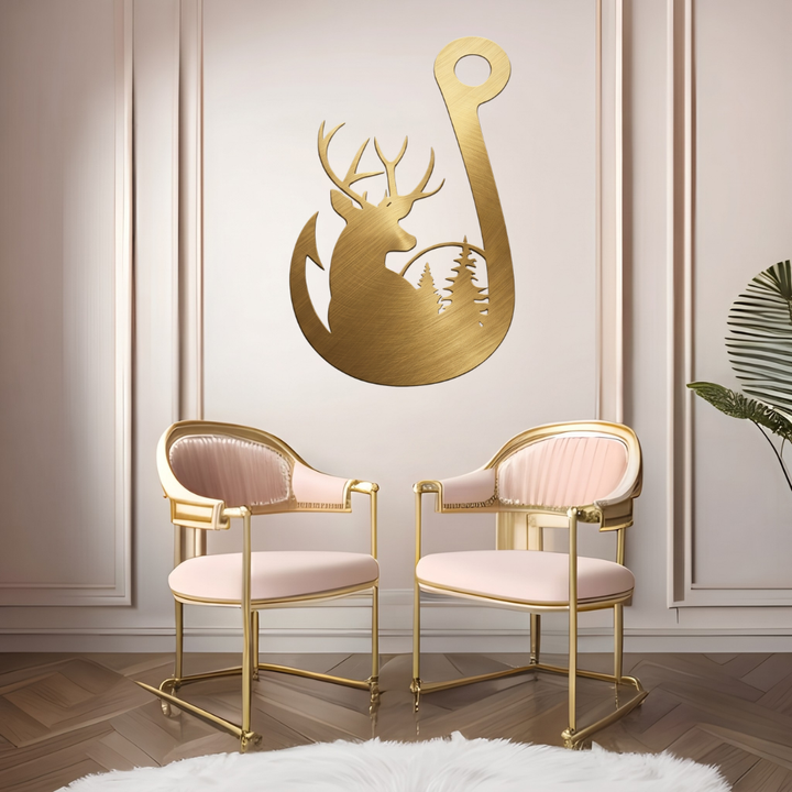Deer Fishing Hook Metal Wall Art – Hunting Fishing Rustic Cabin Decor