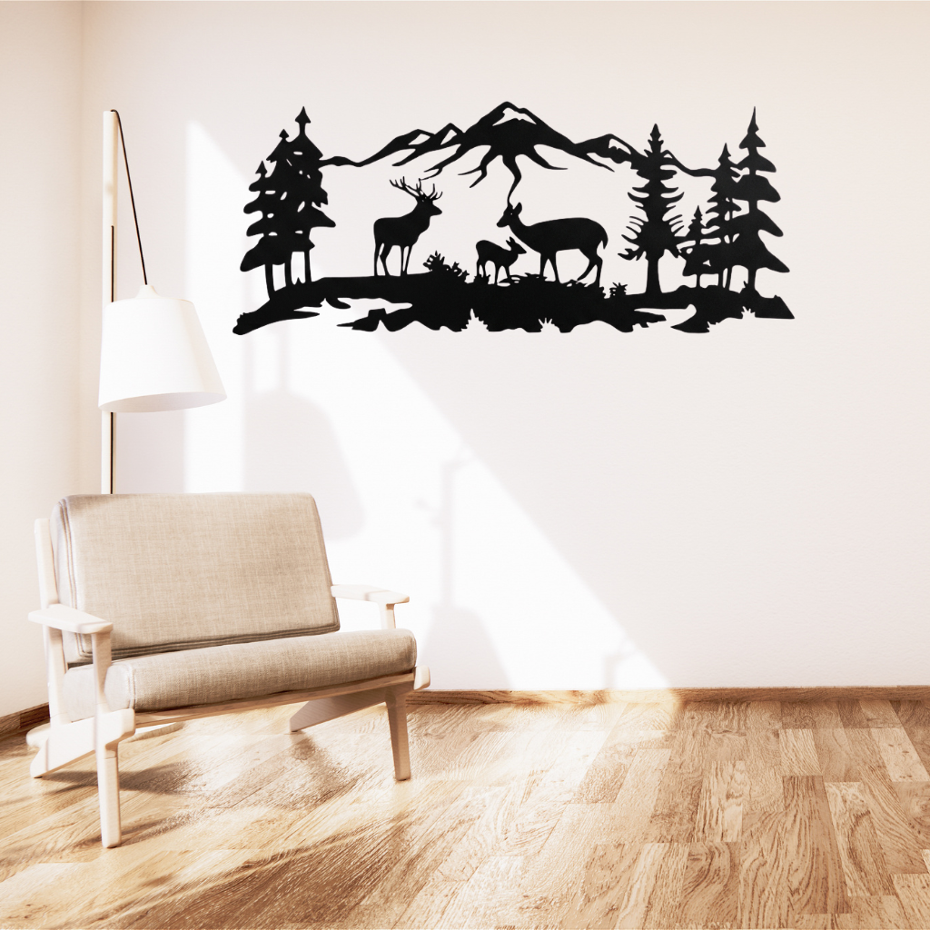 Deer Grazing Metal Wall Art – Wildlife Nature Cabin Home Decor
