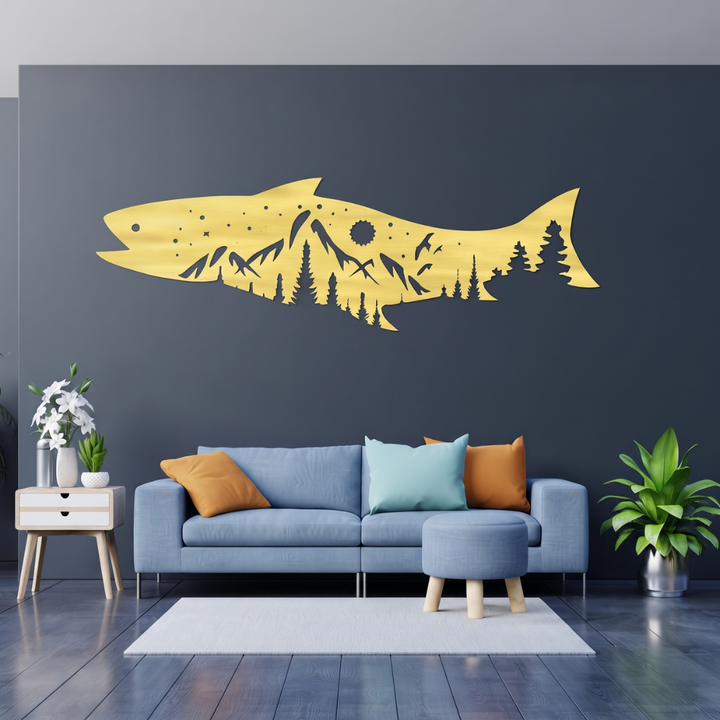 Salmon Fish Metal Wall Art – Fishing Cabin Lake House &amp; Outdoor Decor