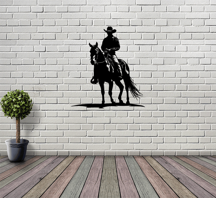 Cowboy on Horse Metal Wall Art