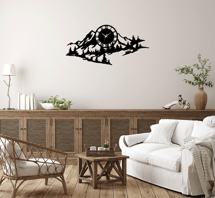 Mountain Range View Metal Wall Art with Clock, view 7 by MetalPlex