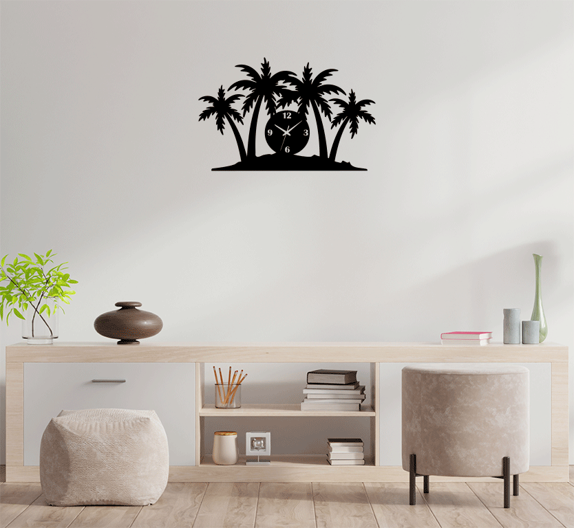 Palm Trees Metal Wall Art with Clock, view 6 by MetalPlex