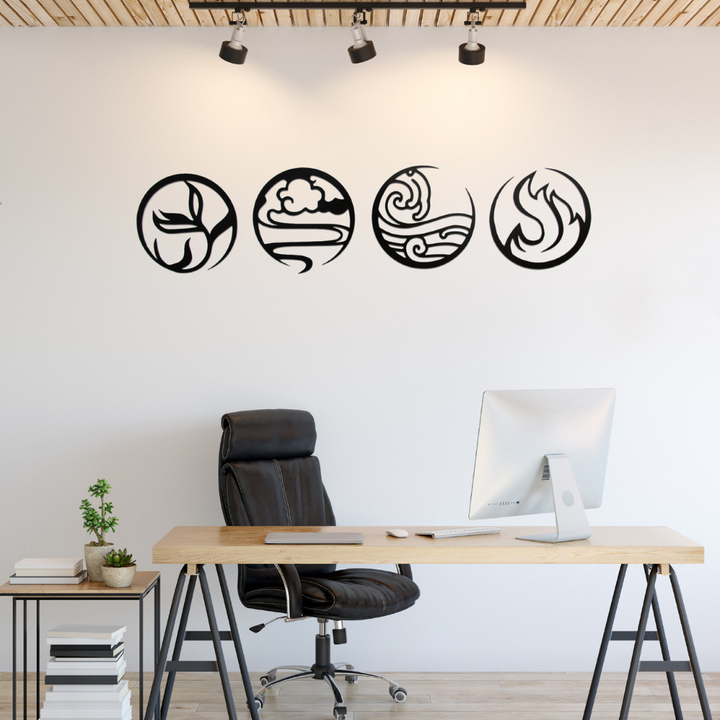 Four Elements Alternative Metal Wall Art – Earth Wind Fire Water Wall Decor