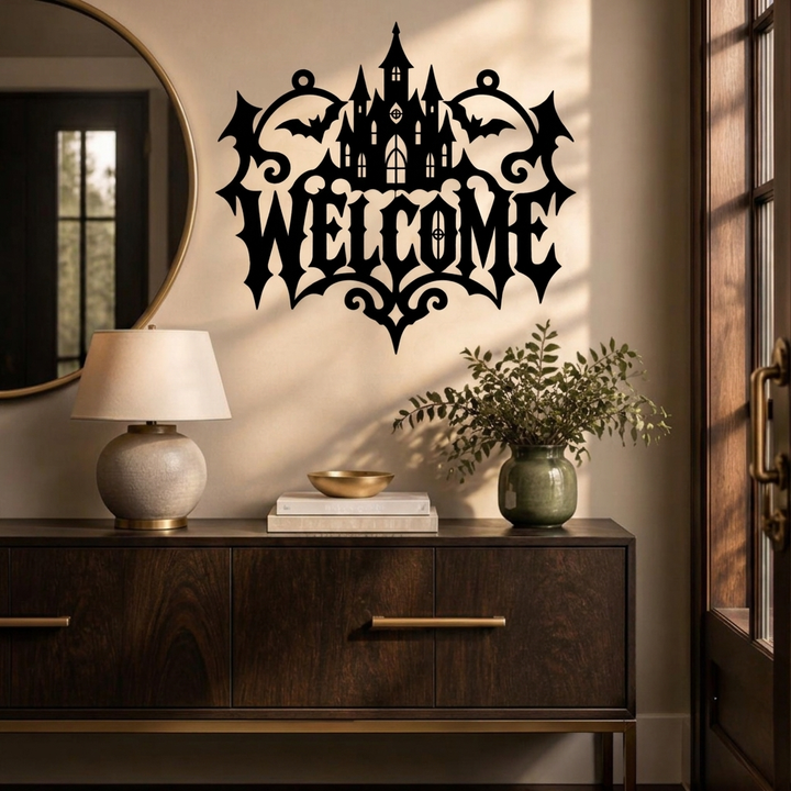 Halloween Castle Welcome Metal Wall Art
