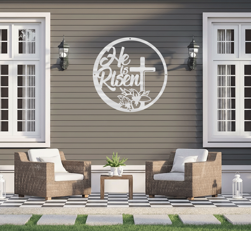 He is Risen Floral Cross Metal Wall Art