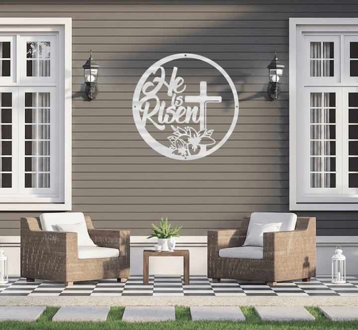 He is Risen Floral Cross Metal Wall Art