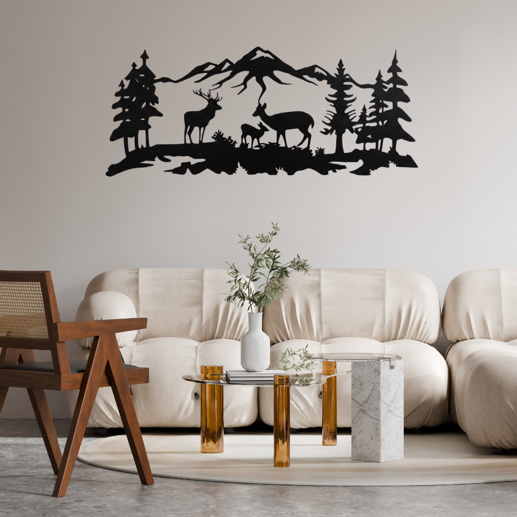Deer Grazing Metal Wall Art – Wildlife Nature Cabin Home Decor