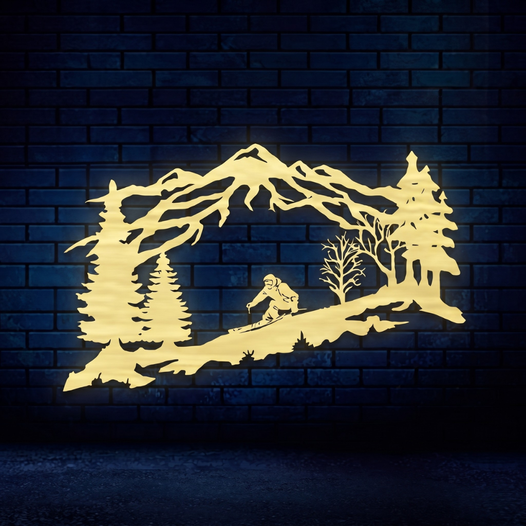Mountain Skier Metal Wall Art for Ski Lodge Decor