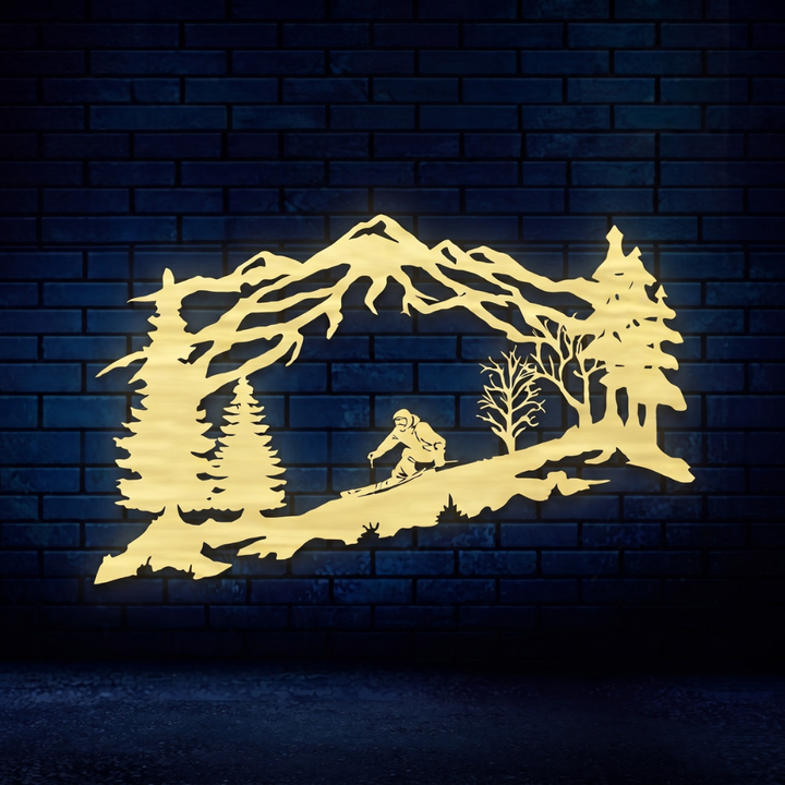 Mountain Skier Metal Wall Art for Ski Lodge Decor