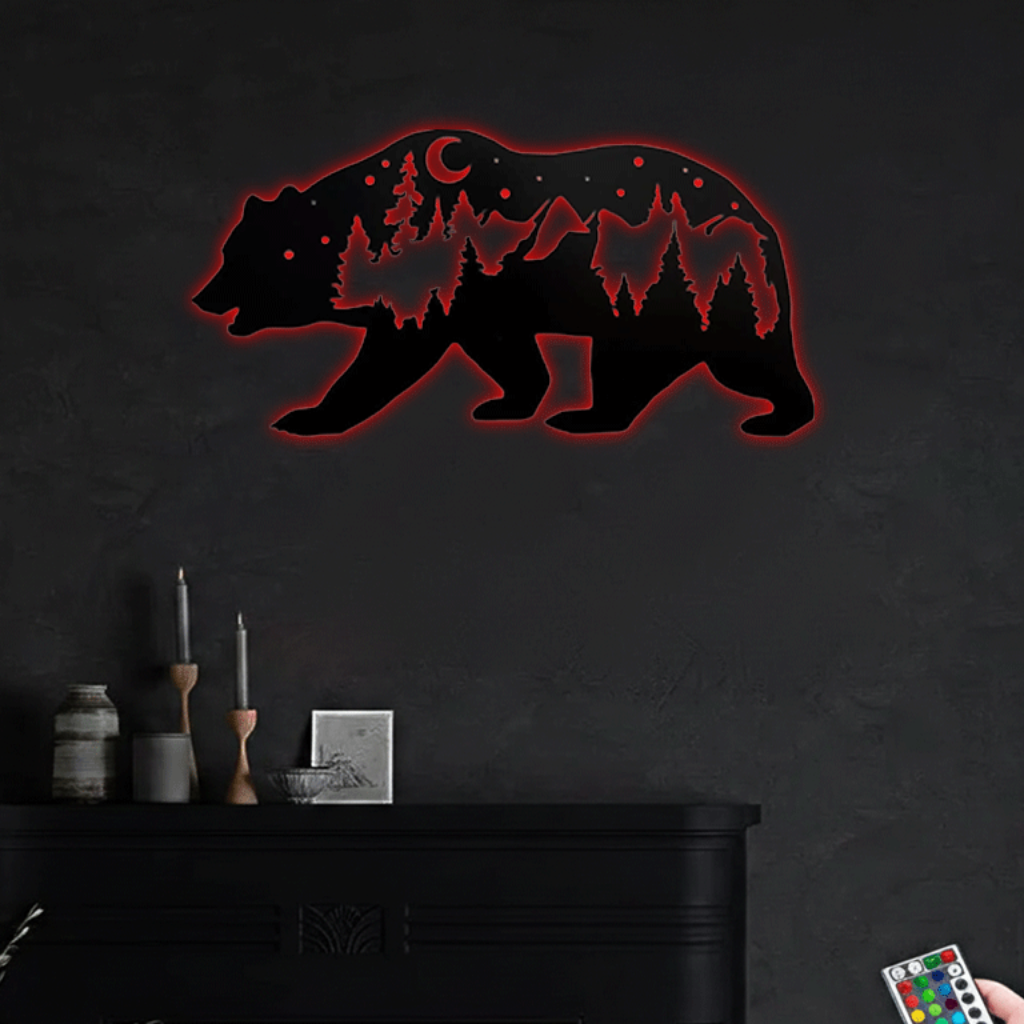 Bear Metal Wall Art – Rustic Wildlife Cabin Home Decor