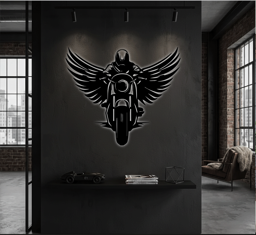 Winged Biker Metal Wall Art, view 7 by MetalPlex