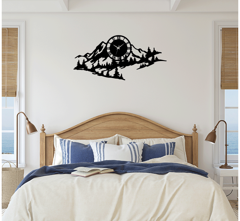 Mountain Range View Metal Wall Art with Clock, view 8 by MetalPlex
