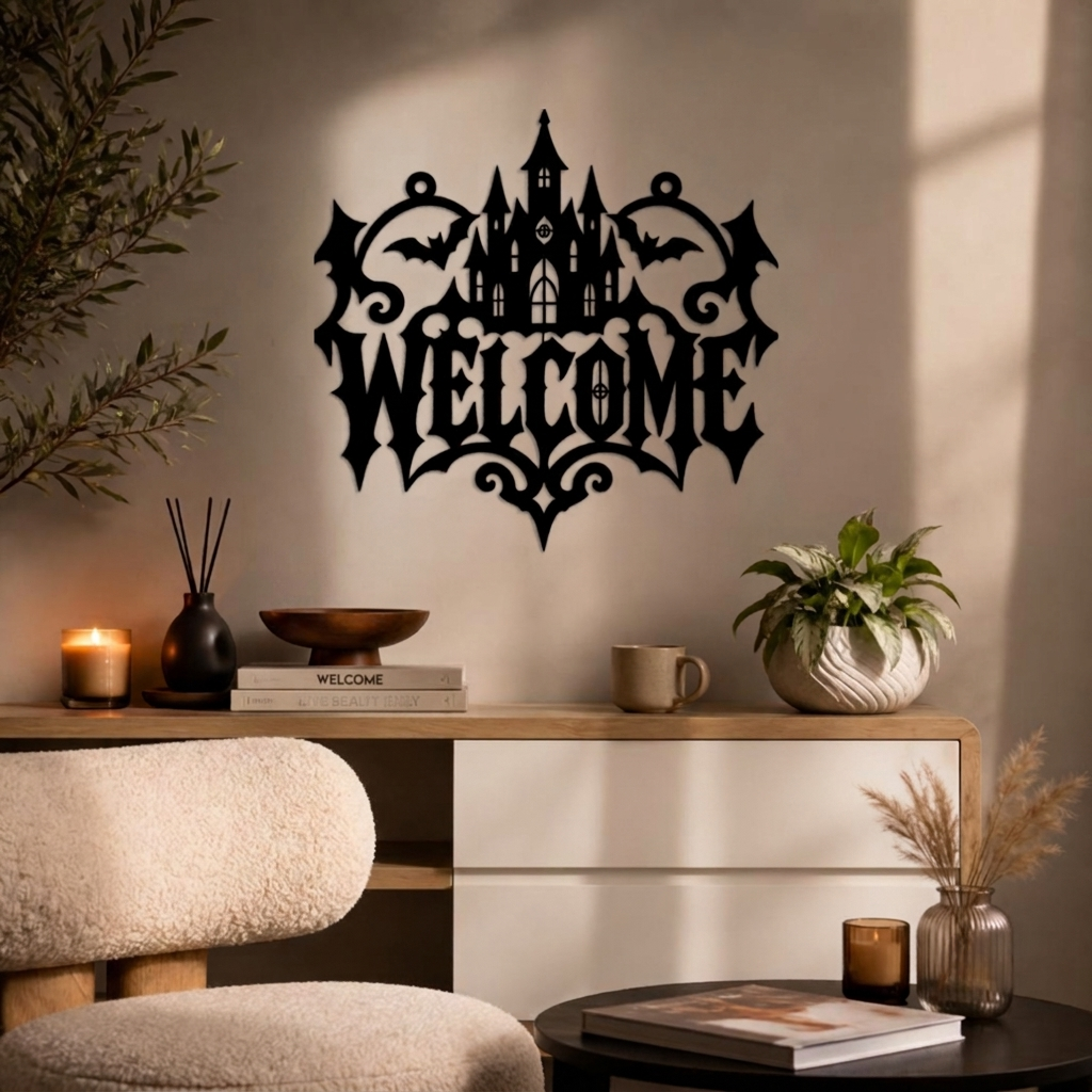 Halloween Castle Welcome Metal Wall Art