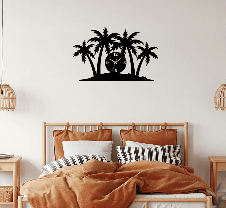 Palm Trees Metal Wall Art with Clock, view 7 by MetalPlex