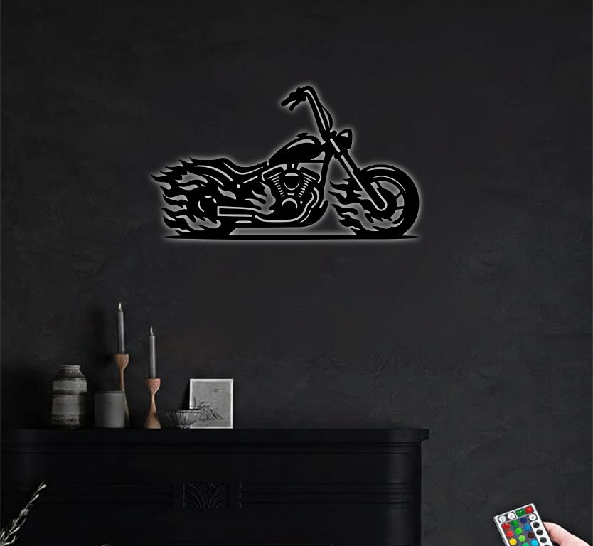 Flaming Bike Metal Wall Art, view 4 by MetalPlex