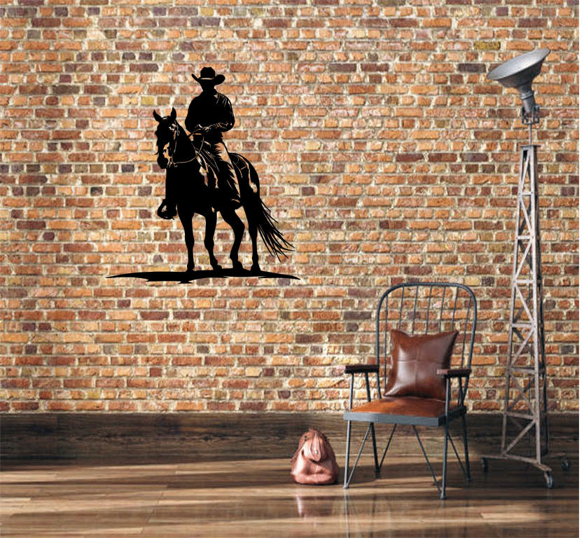 Cowboy on Horse Metal Wall Art