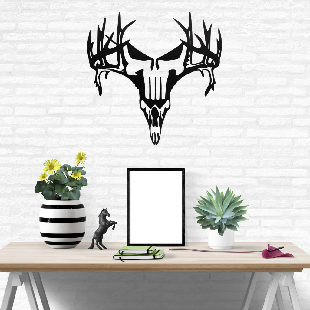 Deer Punisher Metal Wall Art – Hunting Skull Rustic Home Decor