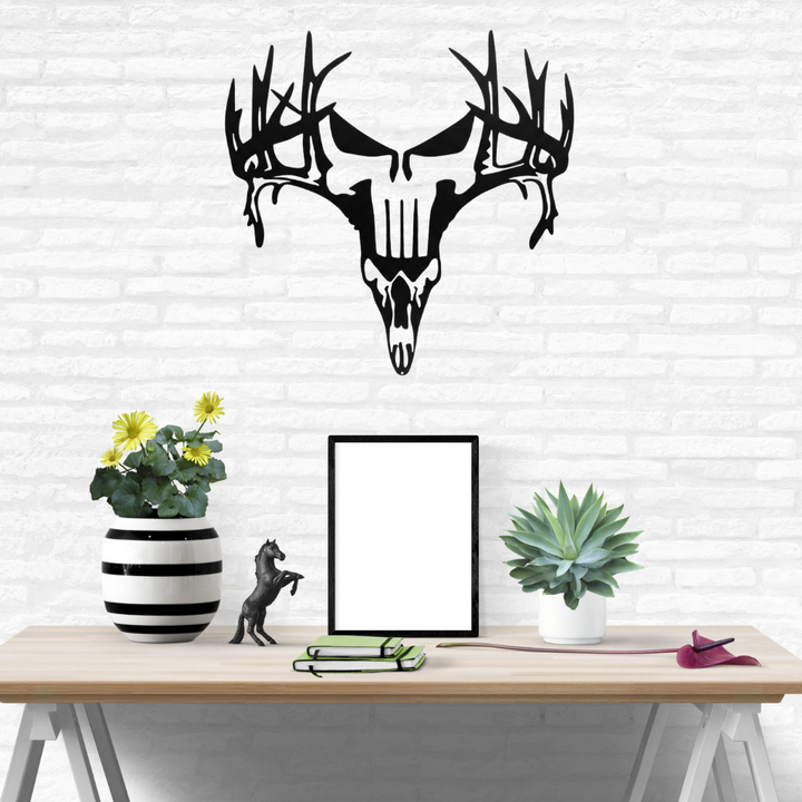 Deer Punisher Metal Wall Art – Hunting Skull Rustic Home Decor