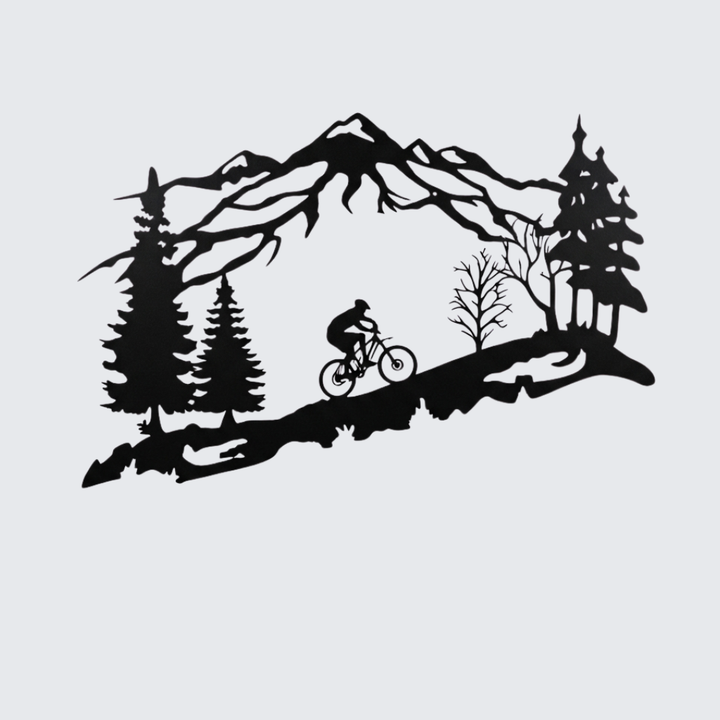Mountain Biker Scenery Metal Wall Art – MTB Cycling Sports Wall Decor