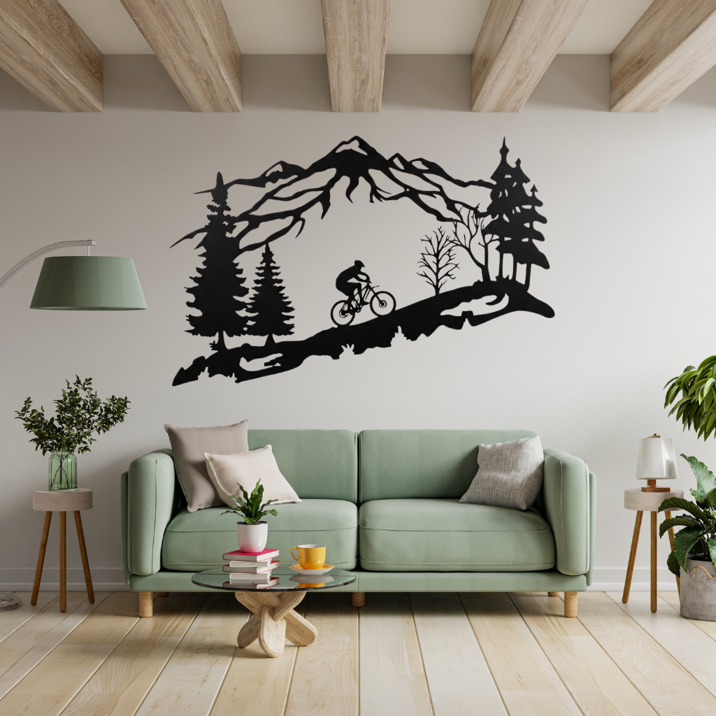 Mountain Biker Scenery Metal Wall Art – MTB Cycling Sports Wall Decor