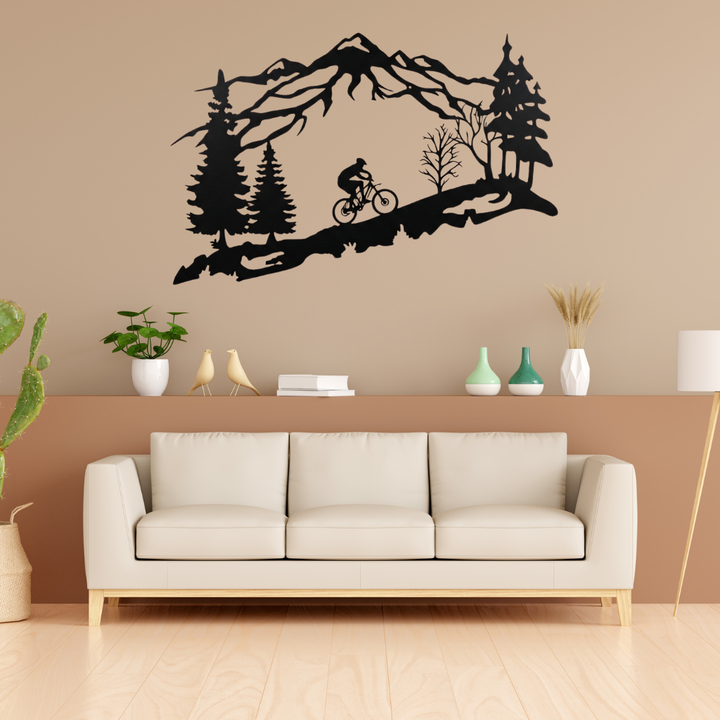 Mountain Biker Scenery Metal Wall Art – MTB Cycling Sports Wall Decor