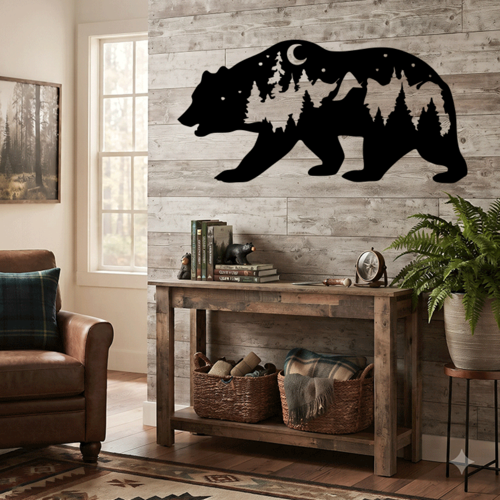 Bear Metal Wall Art – Rustic Wildlife Cabin Home Decor