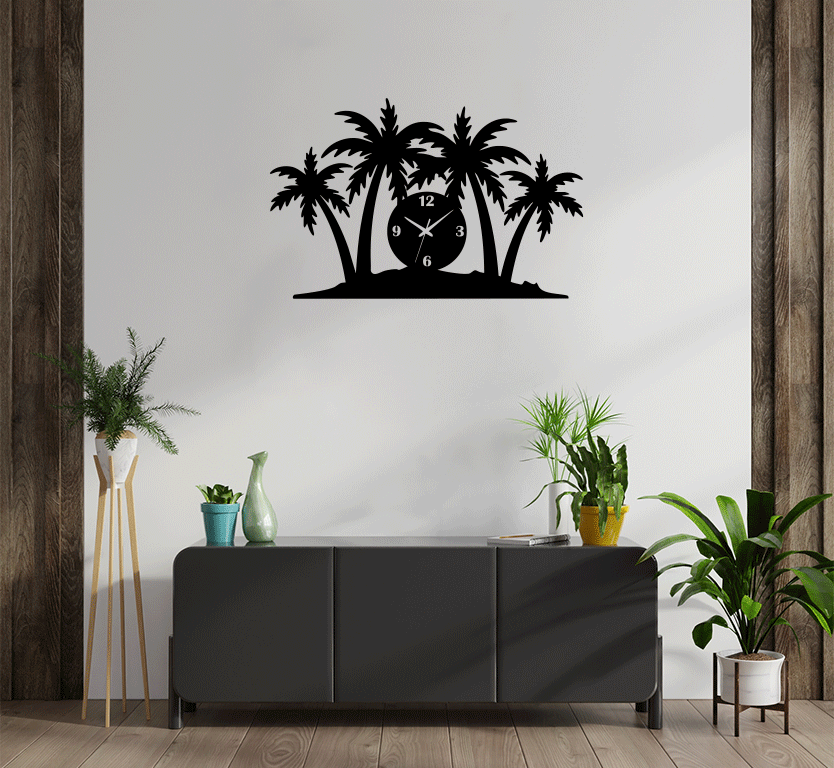 Palm Trees Metal Wall Art with Clock, view 8 by MetalPlex