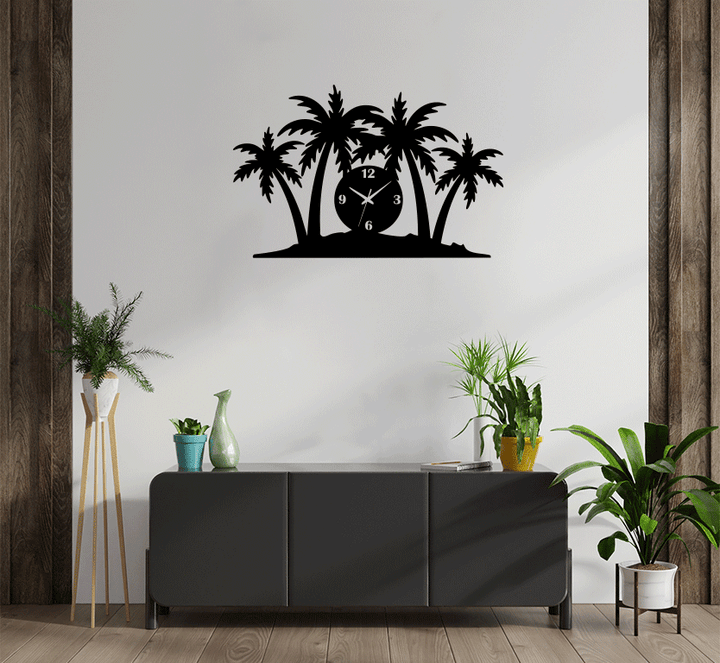 Palm Trees Metal Wall Art with Clock, view 8 by MetalPlex