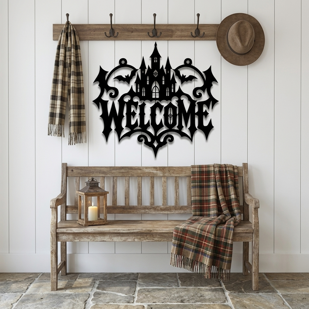 Halloween Castle Welcome Metal Wall Art