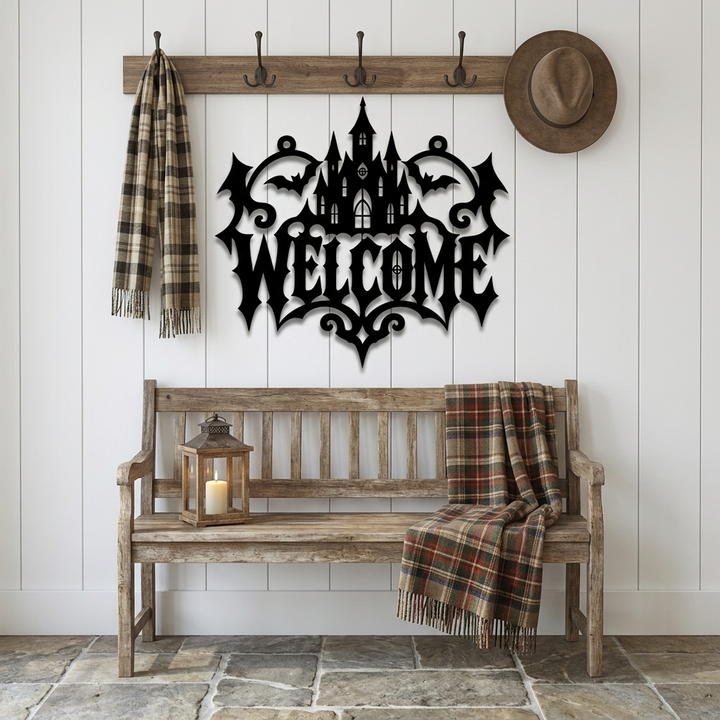 Halloween Castle Welcome Metal Wall Art