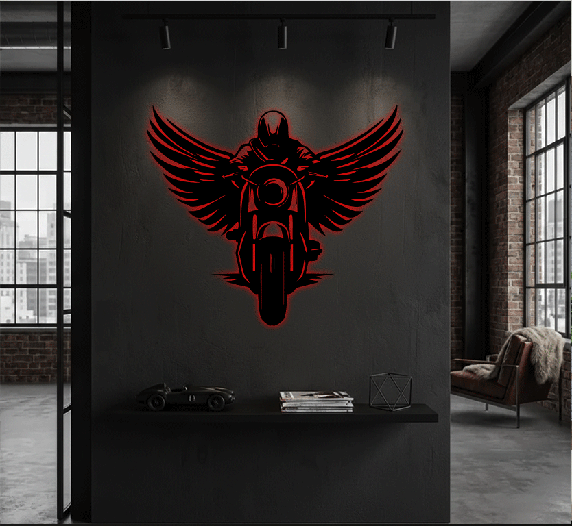Winged Biker Metal Wall Art, view 8 by MetalPlex
