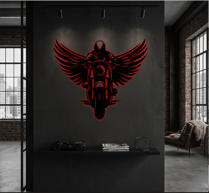 Winged Biker Metal Wall Art, view 8 by MetalPlex