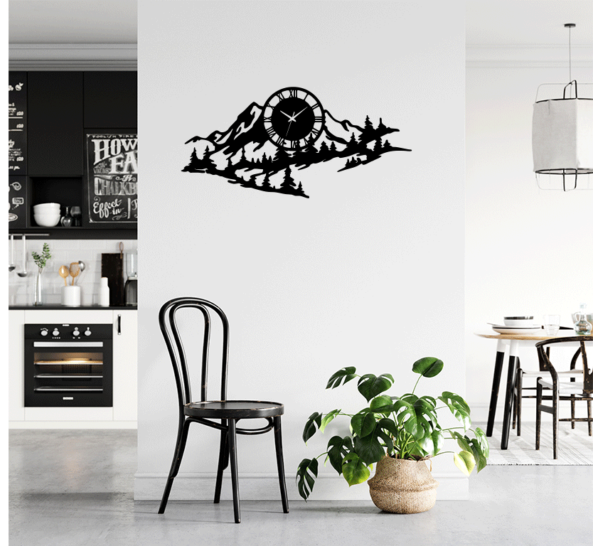 Mountain Range View Metal Wall Art with Clock, view 9 by MetalPlex