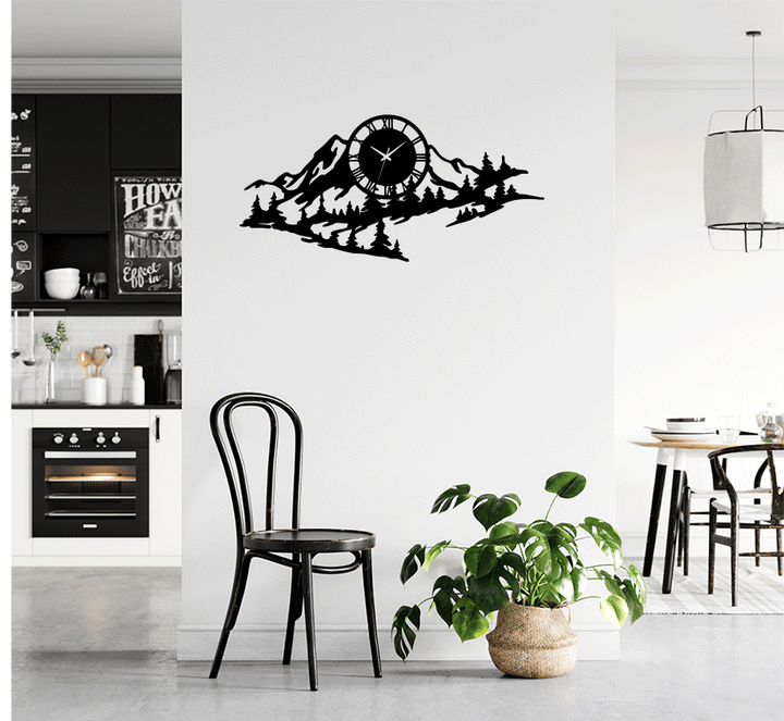 Mountain Range View Metal Wall Art with Clock, view 9 by MetalPlex